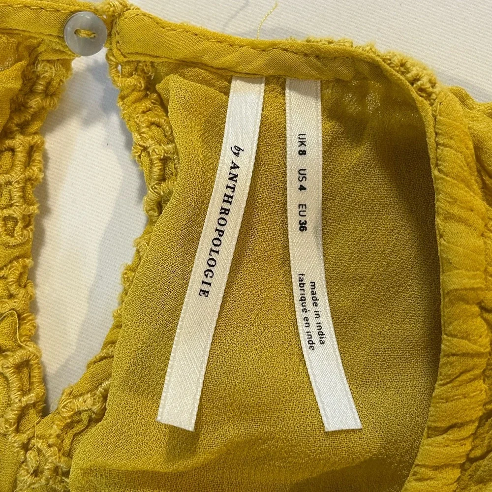Anthropologie clementine Ruffled eyelet Blouse in vibrant mustard yellow size 4